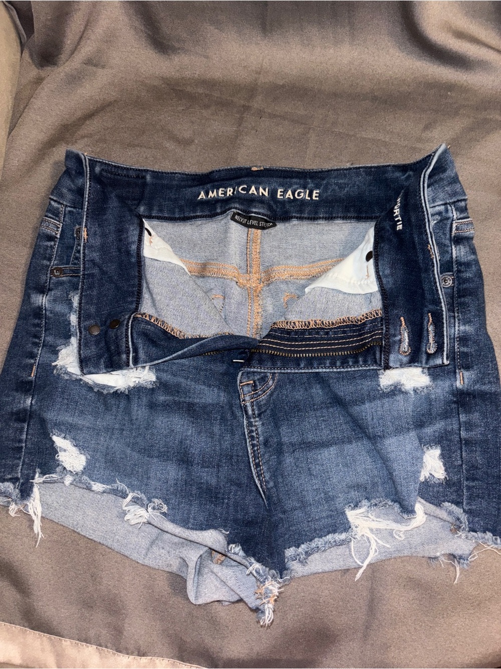 American Eagle Outfitters Distressed High-Waist Denim Shorts - Indigo